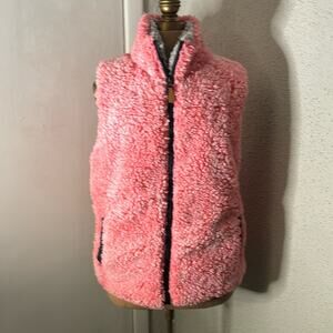 Simply Southern Pink/Gray Faux Fur Sherpa Full Zip Vest M Pockets Winter Casual